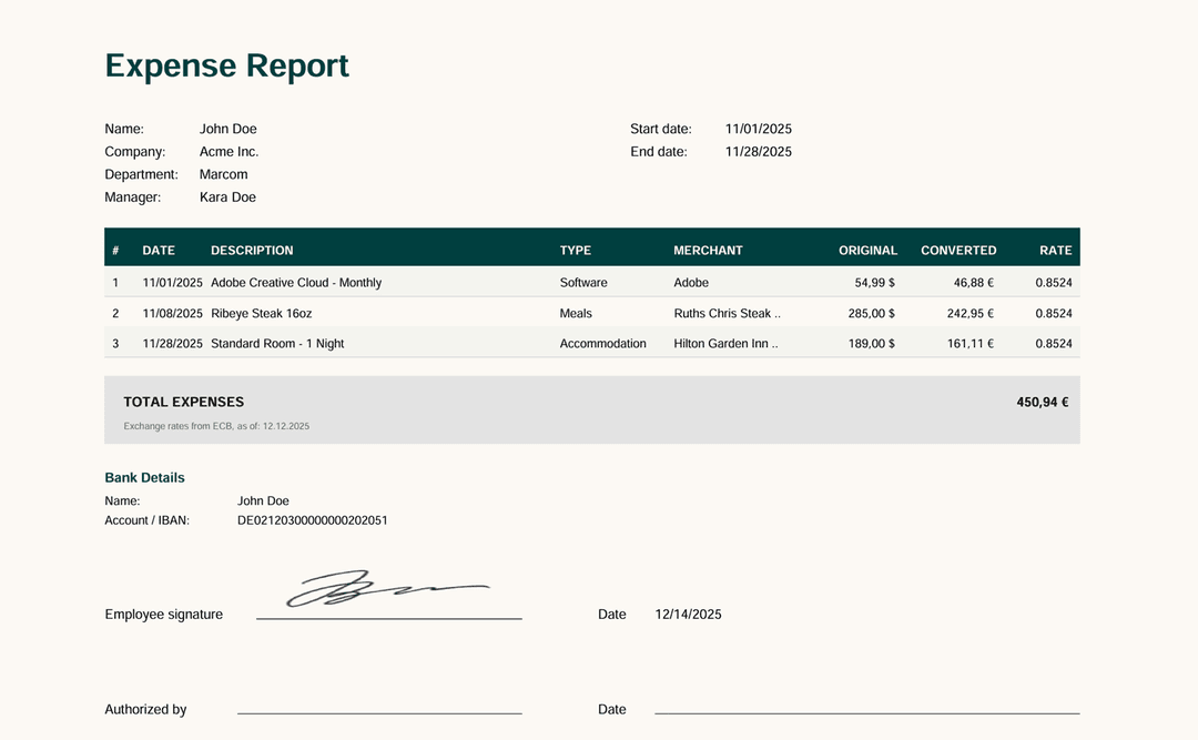 Export expense reports